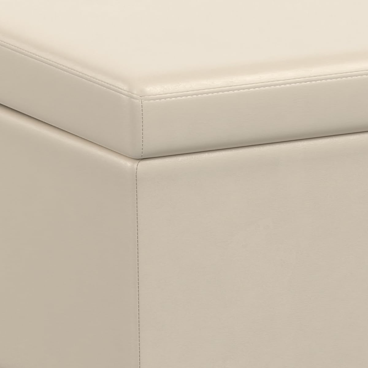 SIMPLIHOME Avalon 54 inch Wide Contemporary Rectangle Extra Large Storage Ottoman Bench in Satin Cream PU Faux Leather, Assembled, for The Living Room, Entryway and Family Room