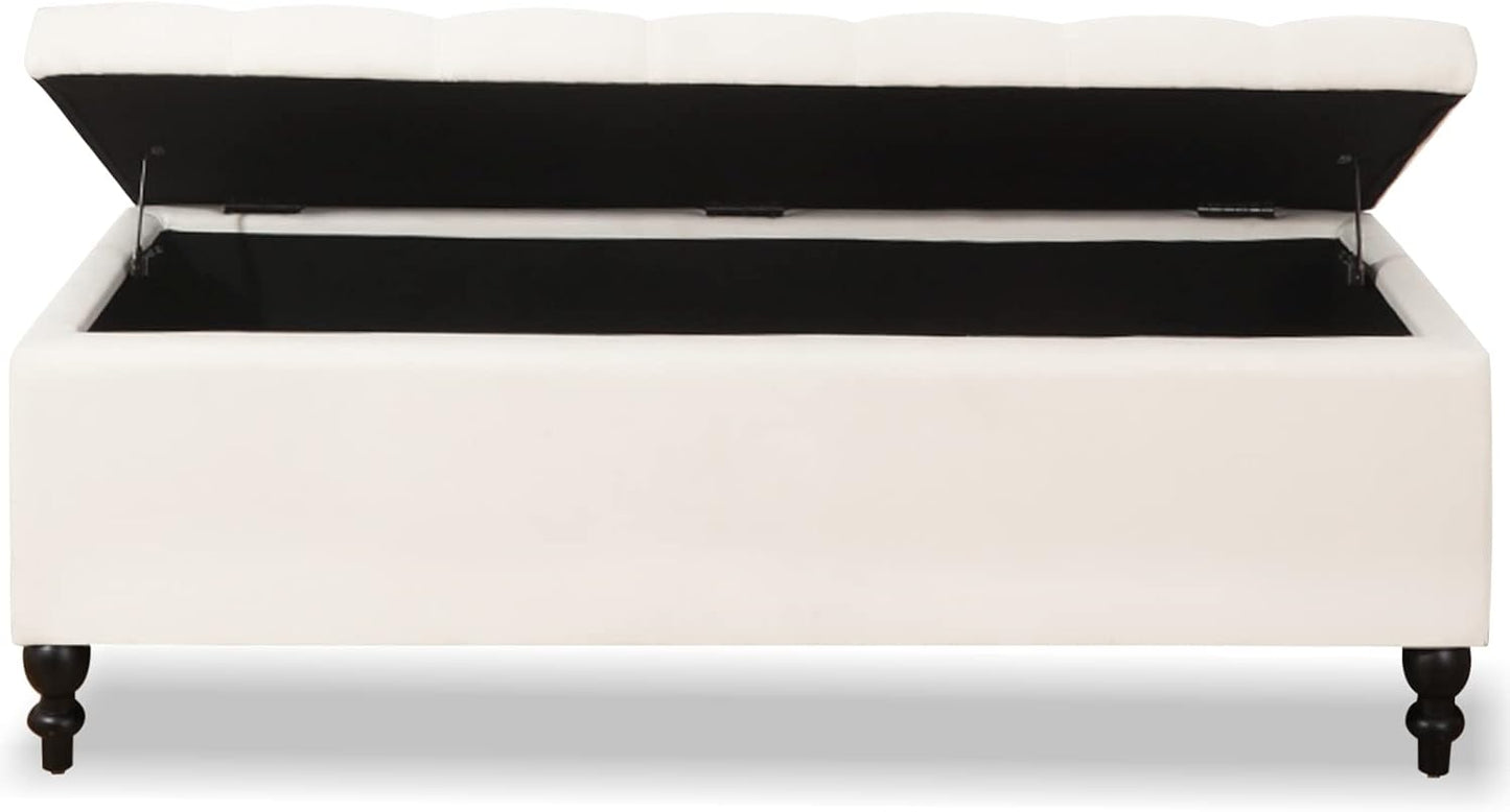 Storage Ottoman 50.2 Inches Upholstered Fabric Storage Ottoman Bench,Button Tufted Ottoman with Storage for Living Room,Bedroom End of Bed Bench Withstands 304lbs (Ivory)