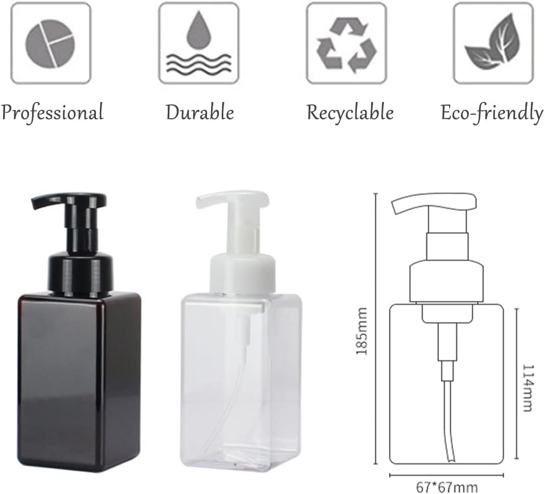 Foaming Soap Dispenser, 450ml(16oz) Refillable Modern Square Pump Bottle for Shampoo, Body Wash, Liquid Soap, PETG Plastic Empty Soap Dispenser for Kitchen, Bathroom, Hospital. 2 Pcs (Brown)