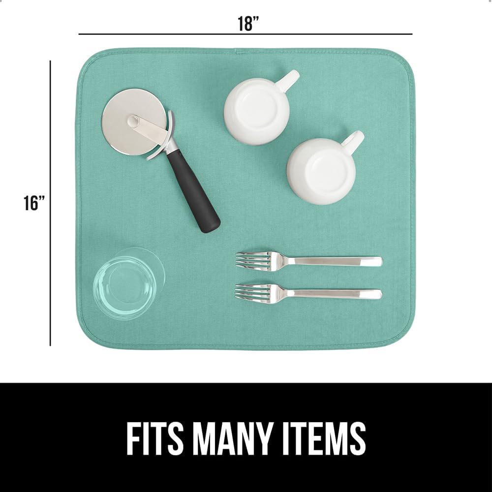 GORILLA GRIP Ultra Water Absorbent Microfiber Dish Drying Mat, Quick Dry Thick Mesh, Slip Resistant Pad for Sink Dishes or Under Rack, Kitchen Counter Accessories, 16x18, Machine Wash Mats, Mint