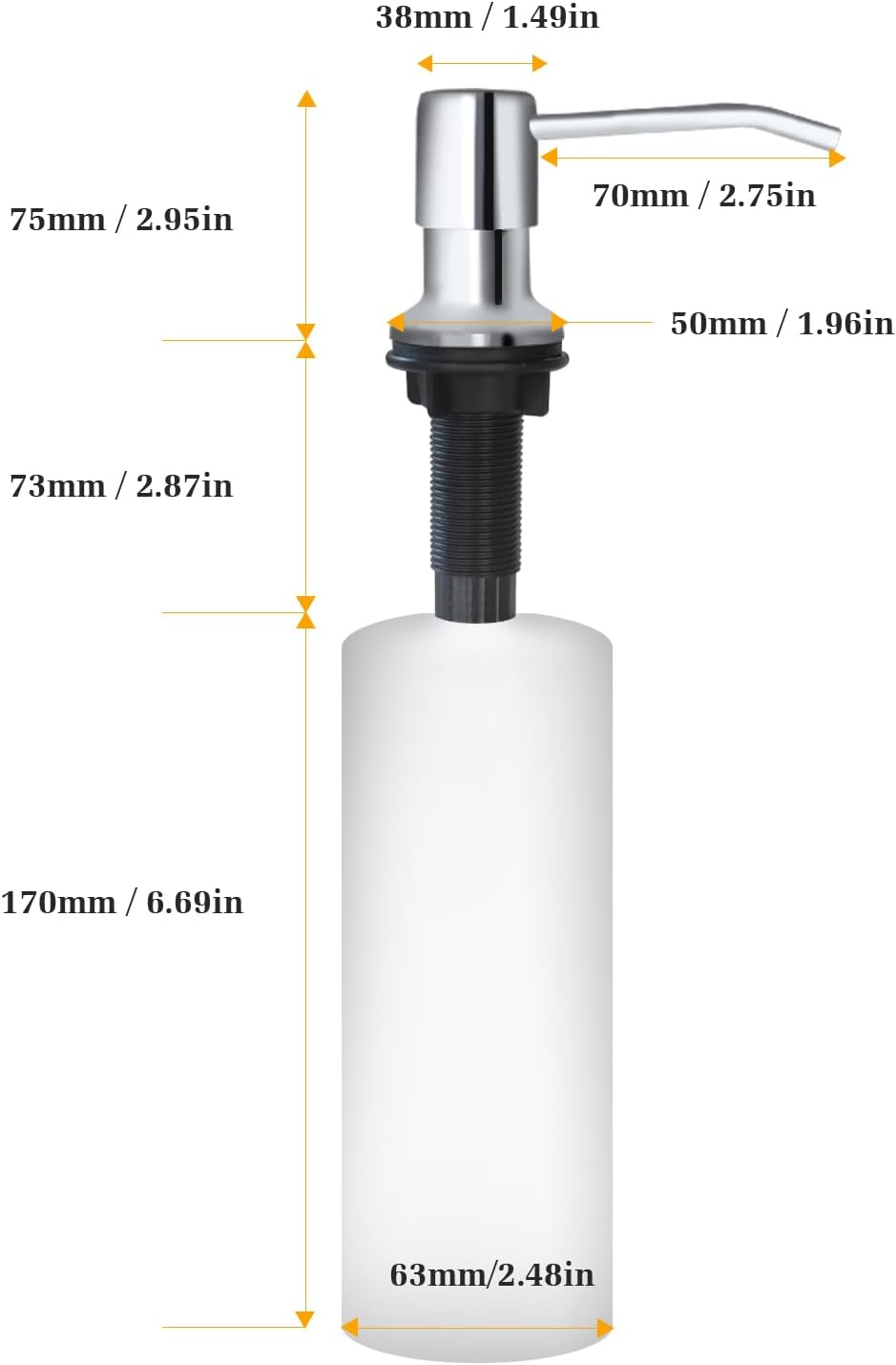 Soap Dispenser for Kitchen Sink, Built in Sink Soap Dispenser Lotion Dispenser with 17 OZ Bottle, Refill from The Top Bar Sink Soap Dispenser, Chrome