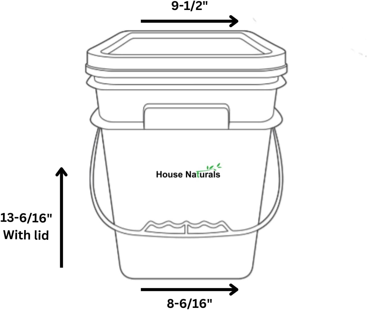 House Naturals 4 Gallon Square Food Grade Bucket Pail with Plastic Handles and Lid (Pack of 3) Made in USA containers (White)