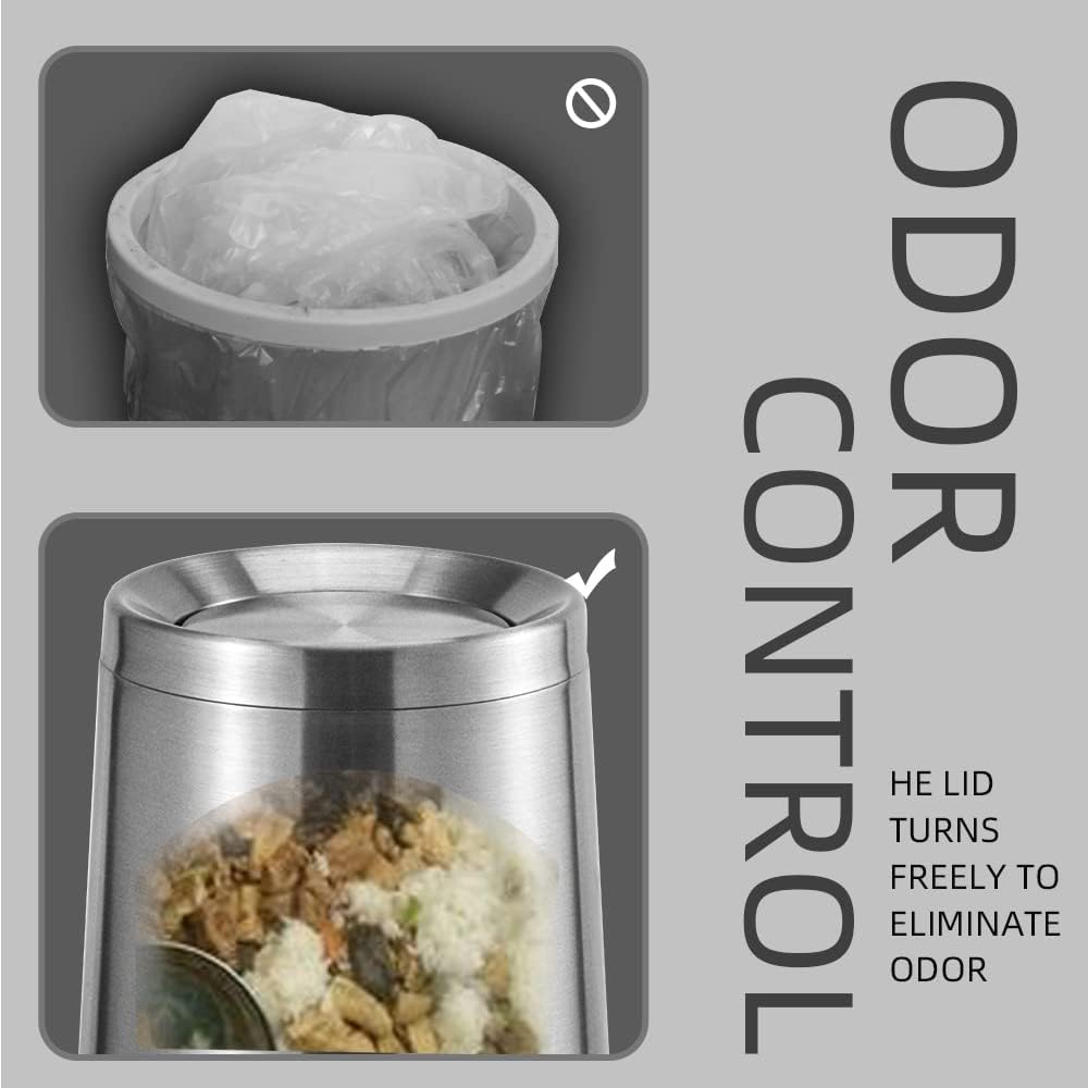 Household Swing Bathroom Trash Can,Brushed Stainless Steel,10 L/3 Gallen,Garbage Can with Flipping Lid, for Indoor or Commercial Use, Kitchen,Modern,Living Room,Bedroom