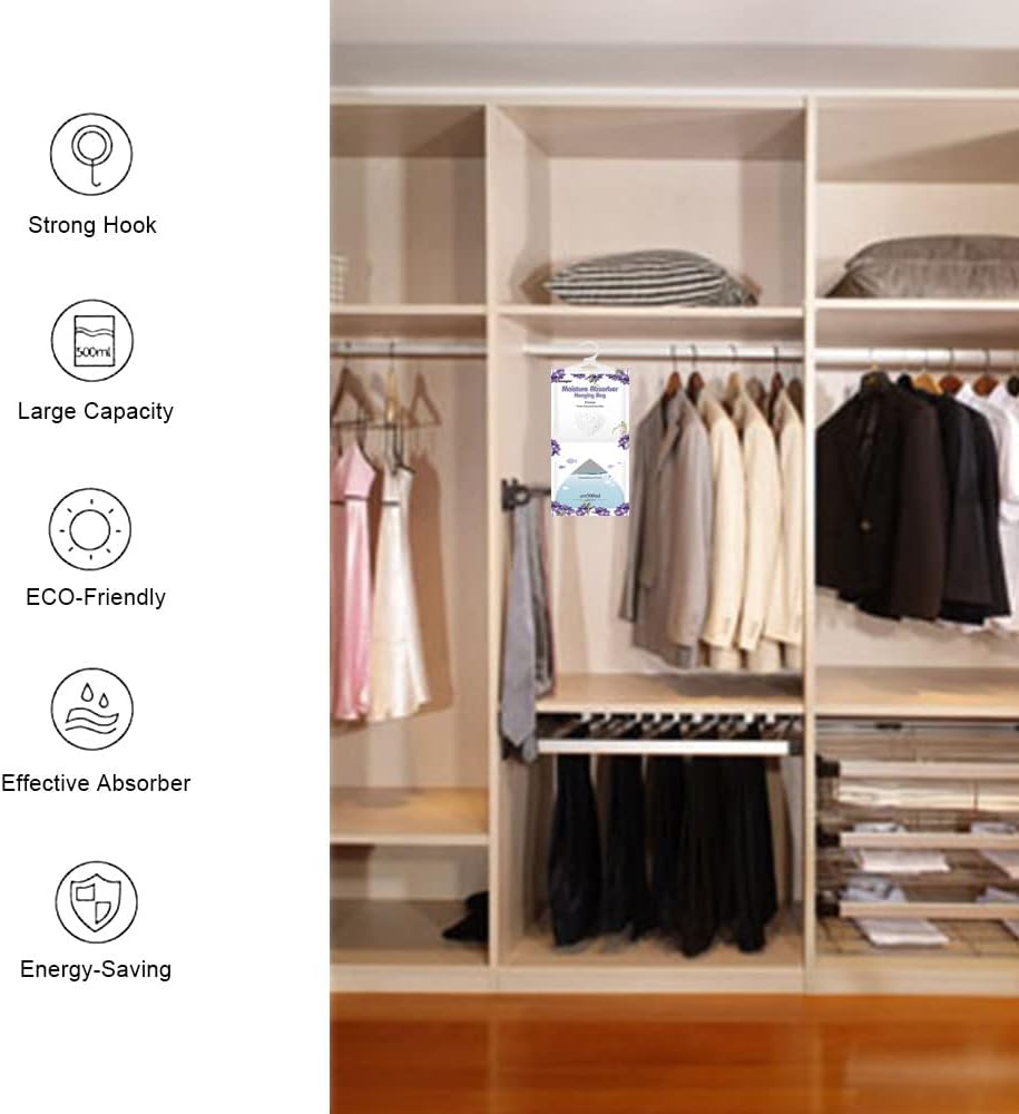 CANAGER Hanging Moisture Absorber, Freesia Moistureproof Hanging Bag,Dehumidifier Bag (8 packs) Hanging Closet Dehumidifier Bags, Moisture Absorb 12.5 oz