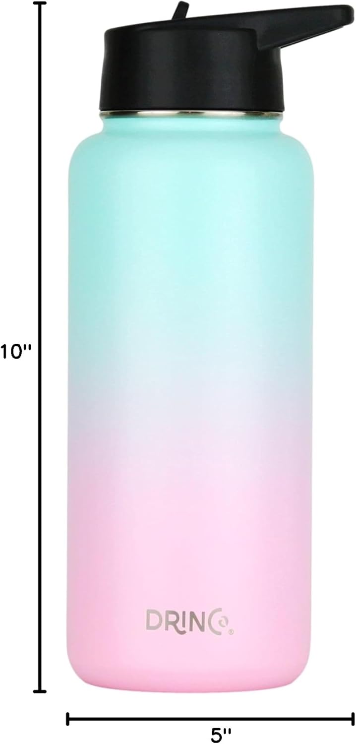 DRINCO Stainless Steel Water Bottle Spout Lid Vacuum Insulated Double Wall Water Bottle Wide Mouth (40oz 32oz 22oz 18oz 14oz) Leak Proof Keeps Cold or Hot (32 oz, 32oz Macaron)
