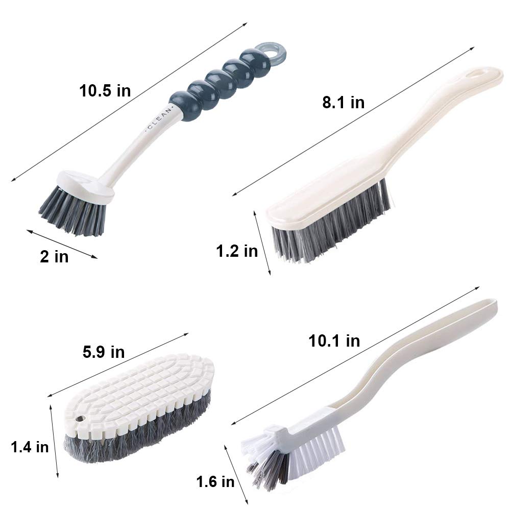 Dish Brush Set 4 Pack with Handle, Stiff Bristle Kitchen Scrub Brushes, Multi-Purpose Cleaning