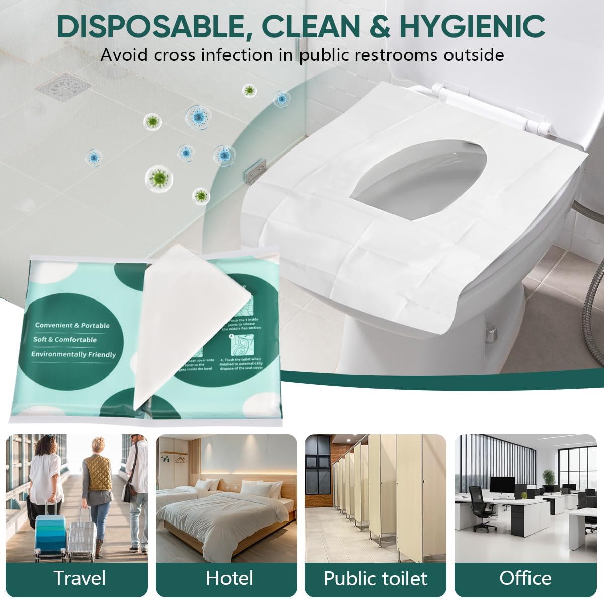 90 Pcs Disposable Flushable Paper Toilet Seat Covers Travel Supplies Essentials for Airplane, Public Restrooms, Bathroom, Hotels, Camping, Kids or Adults