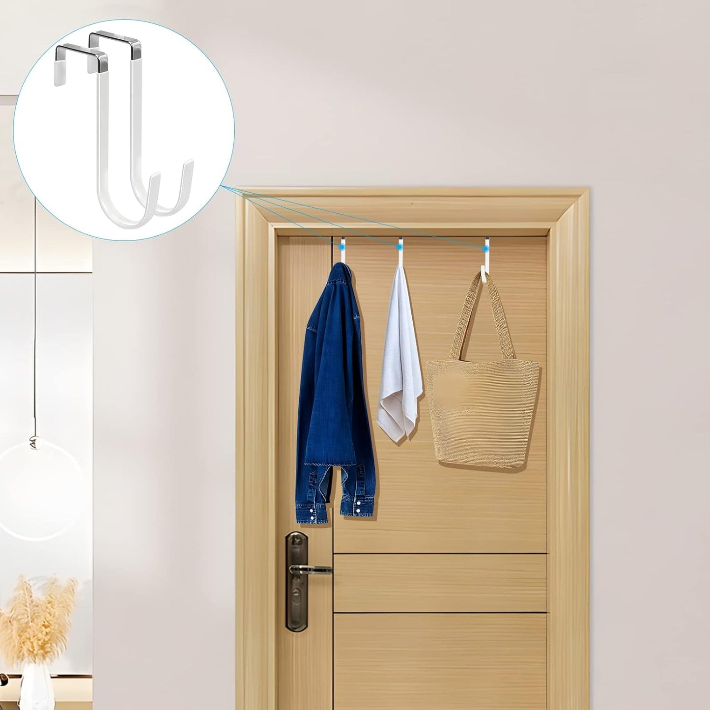 FYY Over the Door Hooks, 8 Pack Door Hangers Hooks with Rubber Prevent Scratches Heavy Duty Organizer Hooks for Living Room, Bathroom, Bedroom, Kitchen Hanging Clothes, Towels, Hats, Coats, Bags White