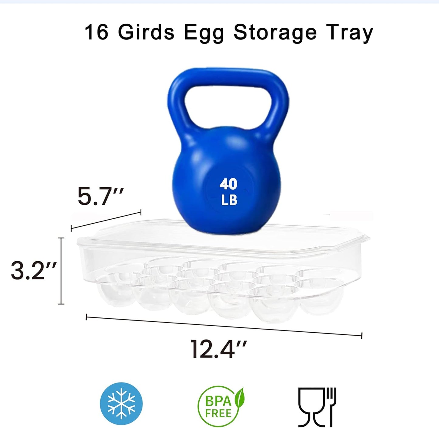 vacane Plastic Egg Holder for Refrigerator,Stackable Egg Holder Clear Tray with Lid,BPA-Free Egg Container Organizer Countertop Kitchen Fridge, Stores 16 Eggs - 2 Pack