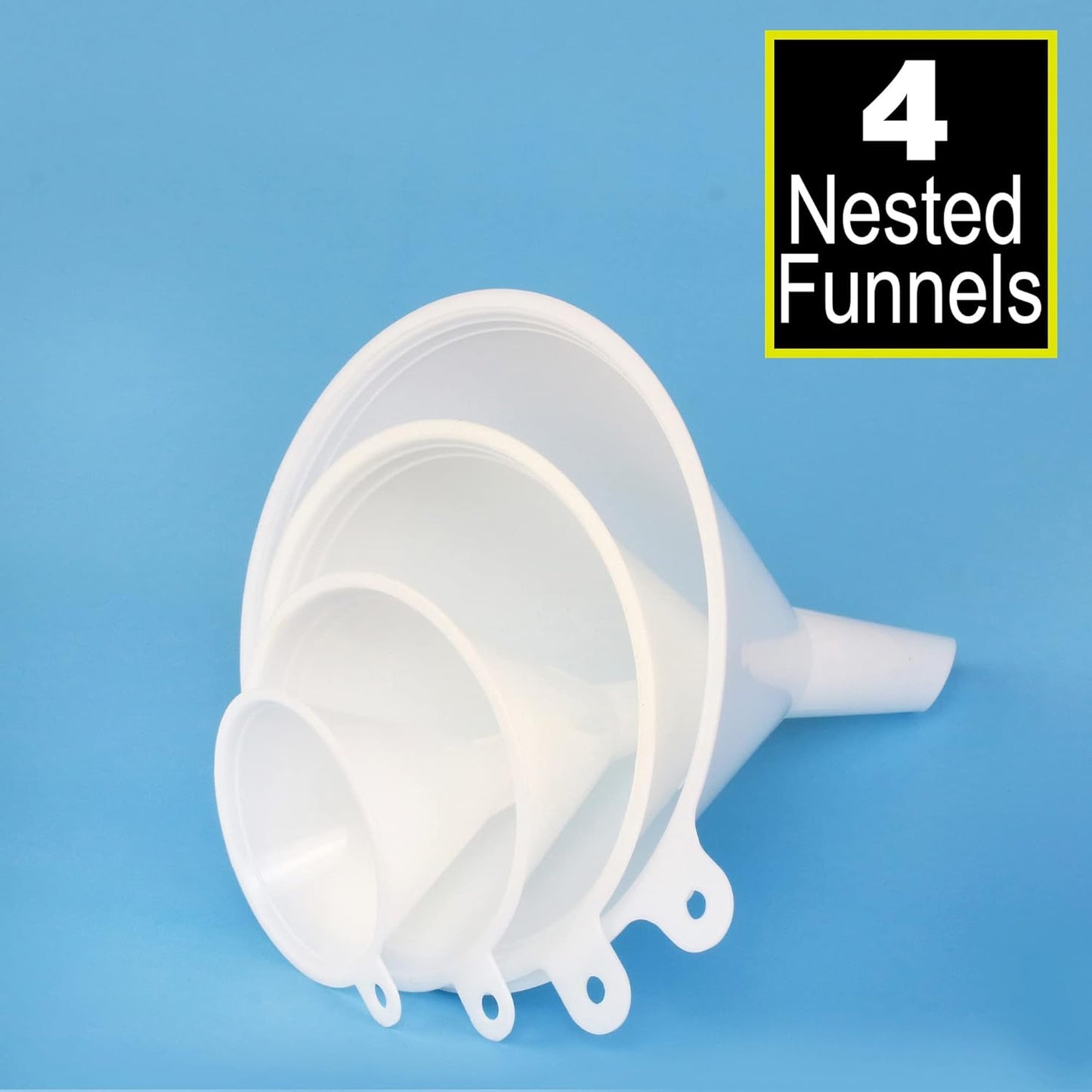 Plastic Funnel for Automotive Use - Kitchen Funnels for Filling Bottles, Jars, Containers or Lab Use - Oil Funnel for Gas, Car Oil, Lubricants and Fluids (White-4 Pack)