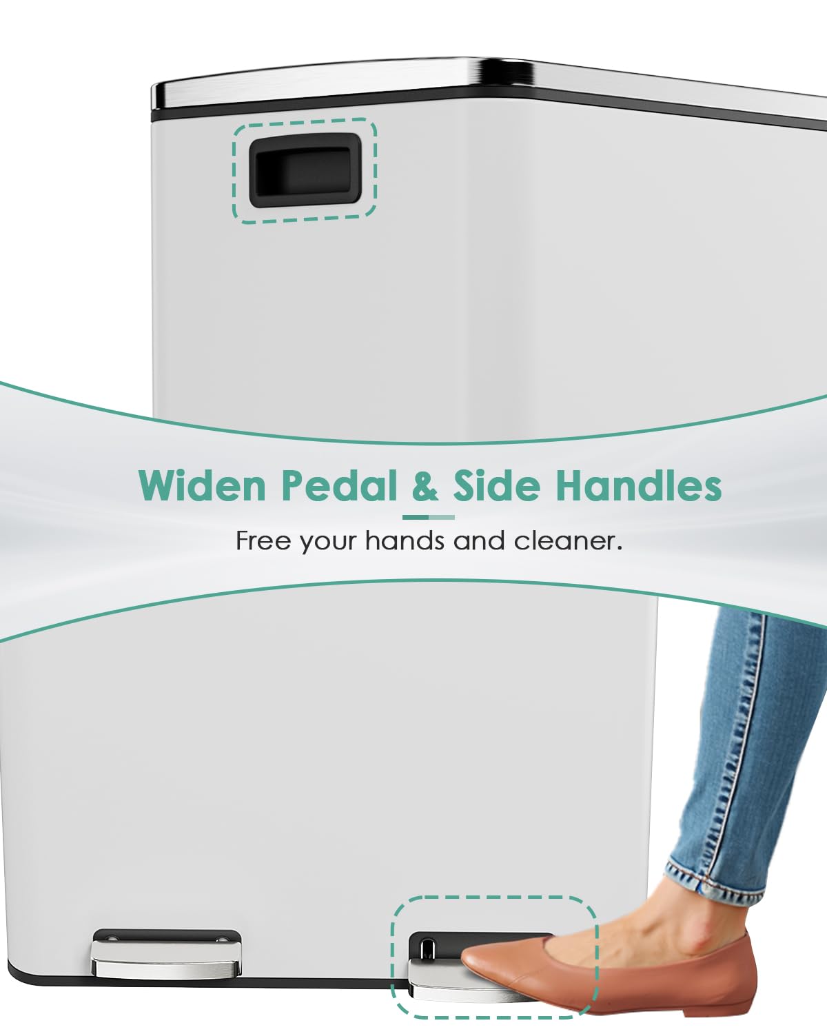 AthLike 60L(16 Gal) Dual Trash Can, Stainless Steel Kitchen Garbage Can, Double Compartment Classified Rubbish Bin, Recycle Dustbin w/Plastic Inner Buckets, Soft-Close Lid, Airtight, White