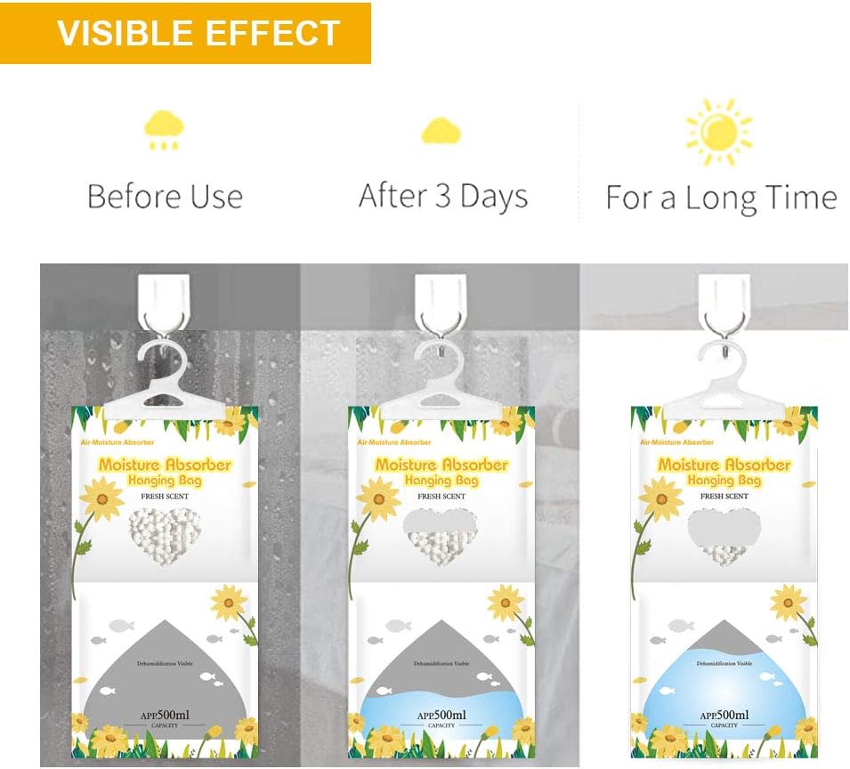 CANAGER Hanging Moisture Absorber, Fresh Scent and Lavender Vanilla Moistureproof Hanging Bag,Dehumidifier Bag (8 packs) Hanging Closet Dehumidifier Bags, Moisture Absorb 12.5 oz