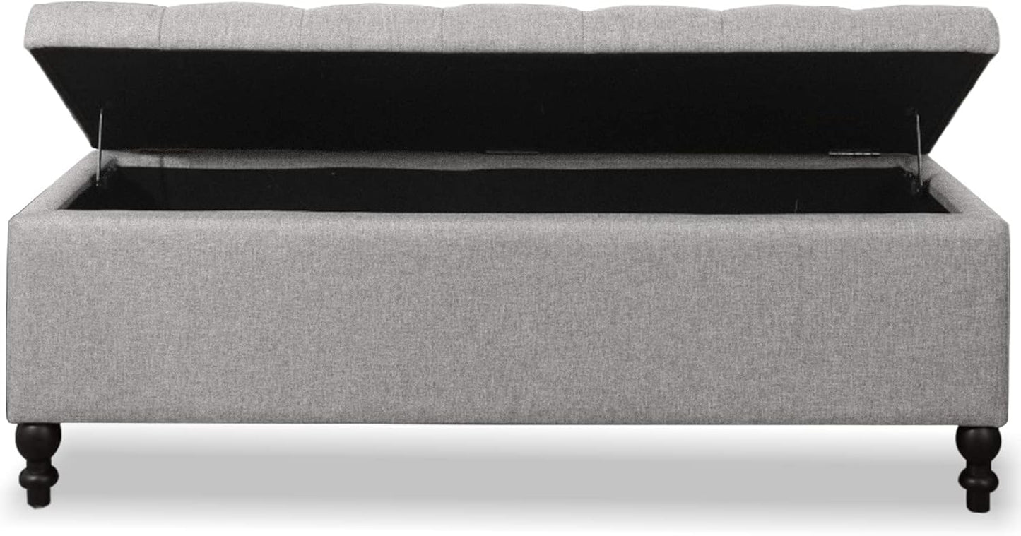 Storage Ottoman 50.2 Inches Upholstered Fabric Storage Ottoman Bench,Button Tufted Ottoman with Storage for Living Room,Bedroom End of Bed Bench Withstands 301lbs(Grey-TP)