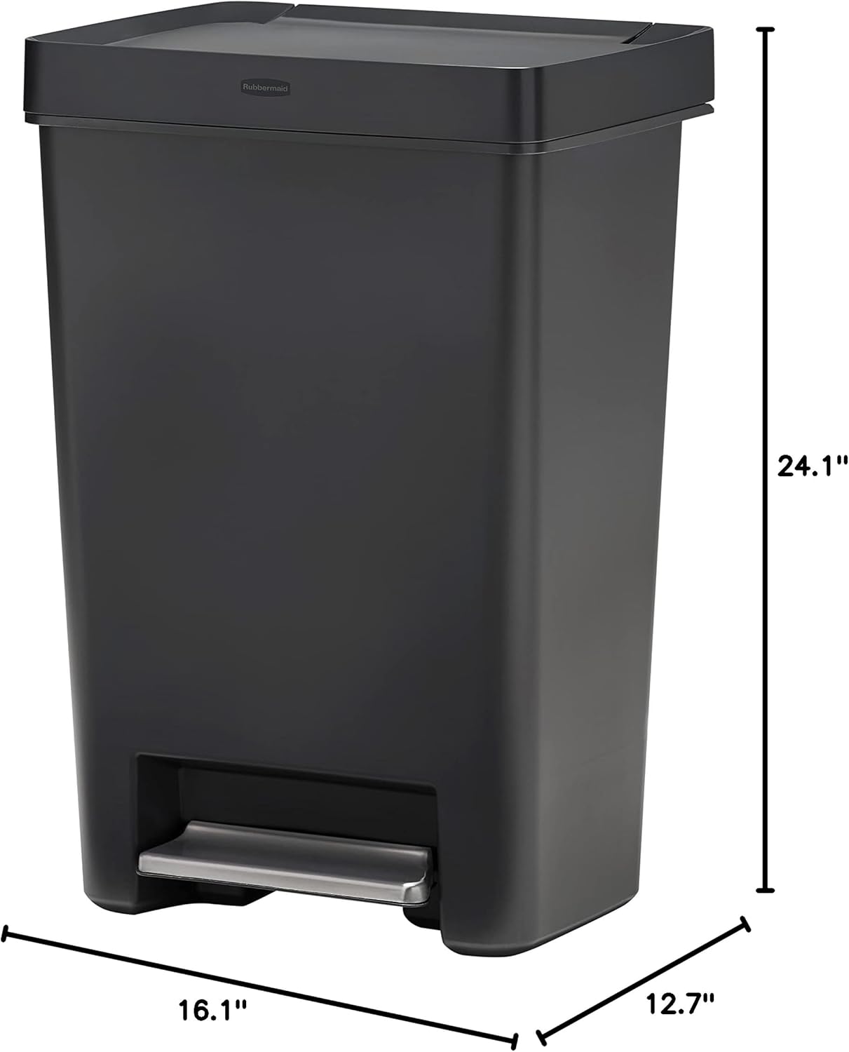 Rubbermaid Premier Series II Step-On Trash Can for Home and Kitchen, with Lid Lock and Slow Close, 12.4 Gallon, Charcoal, for Home/Kitchen/Garage/Apartment/Office