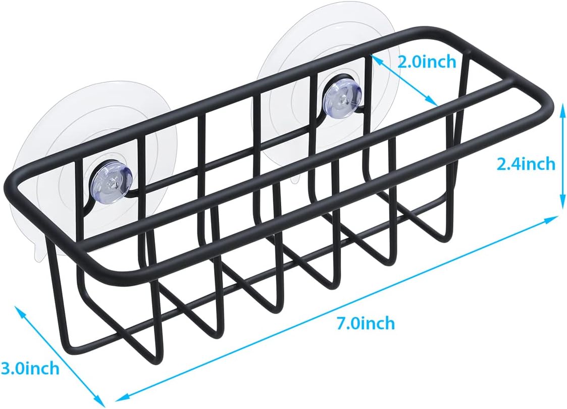 Sink Caddy Sponge Holder for Kitchen Sink Dish Cloth Hanger 2 Suspension Options(Suction Cups and Adhesive Hook), SUS304 Stainless Steel, Black