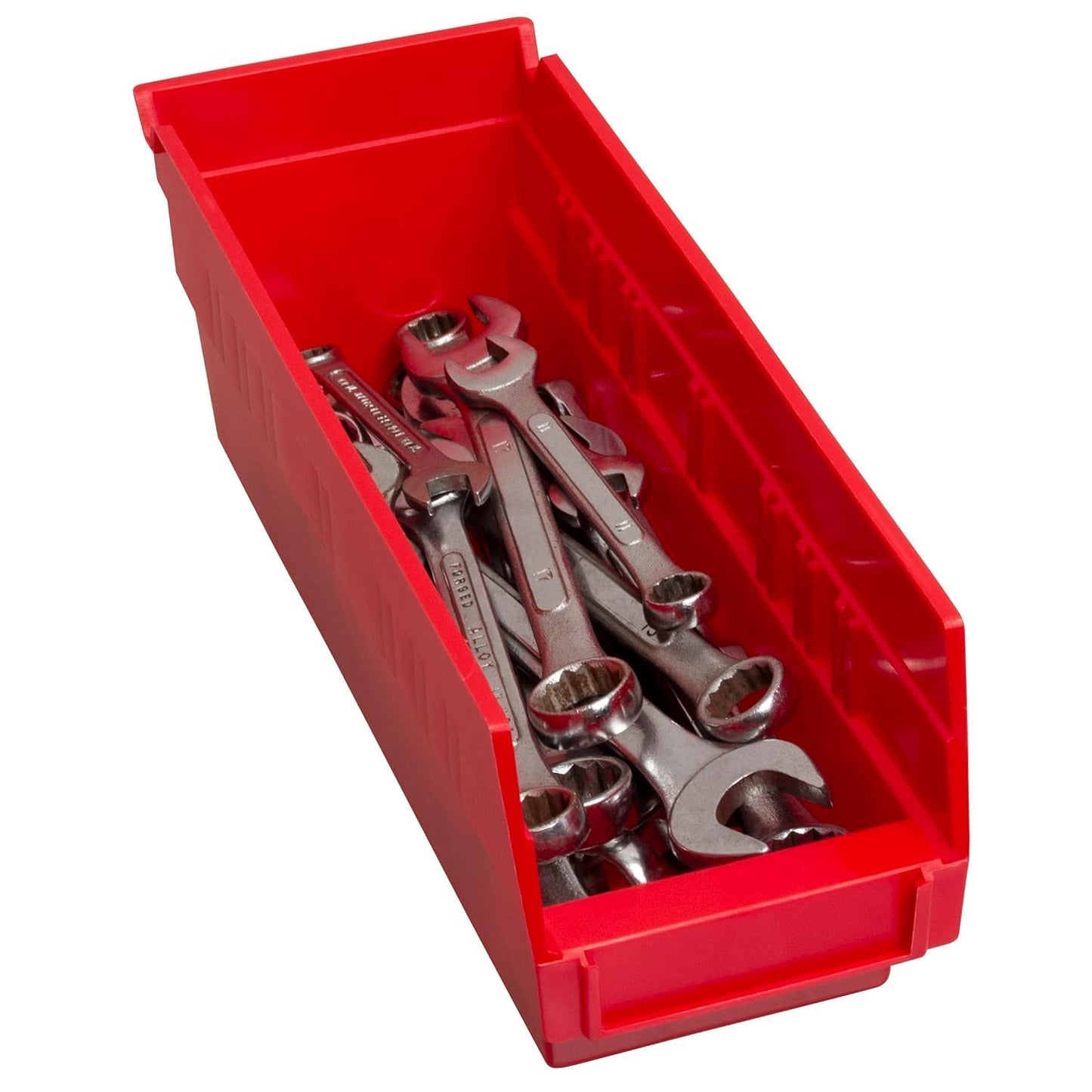 Akro-Mils 30120 Plastic Shelf Bins, Heavy Duty Storage Bins for Garage, Closet, and Drawer Organization, 12-Inch x 4-Inch x 4-Inch, Red, 24-Pack