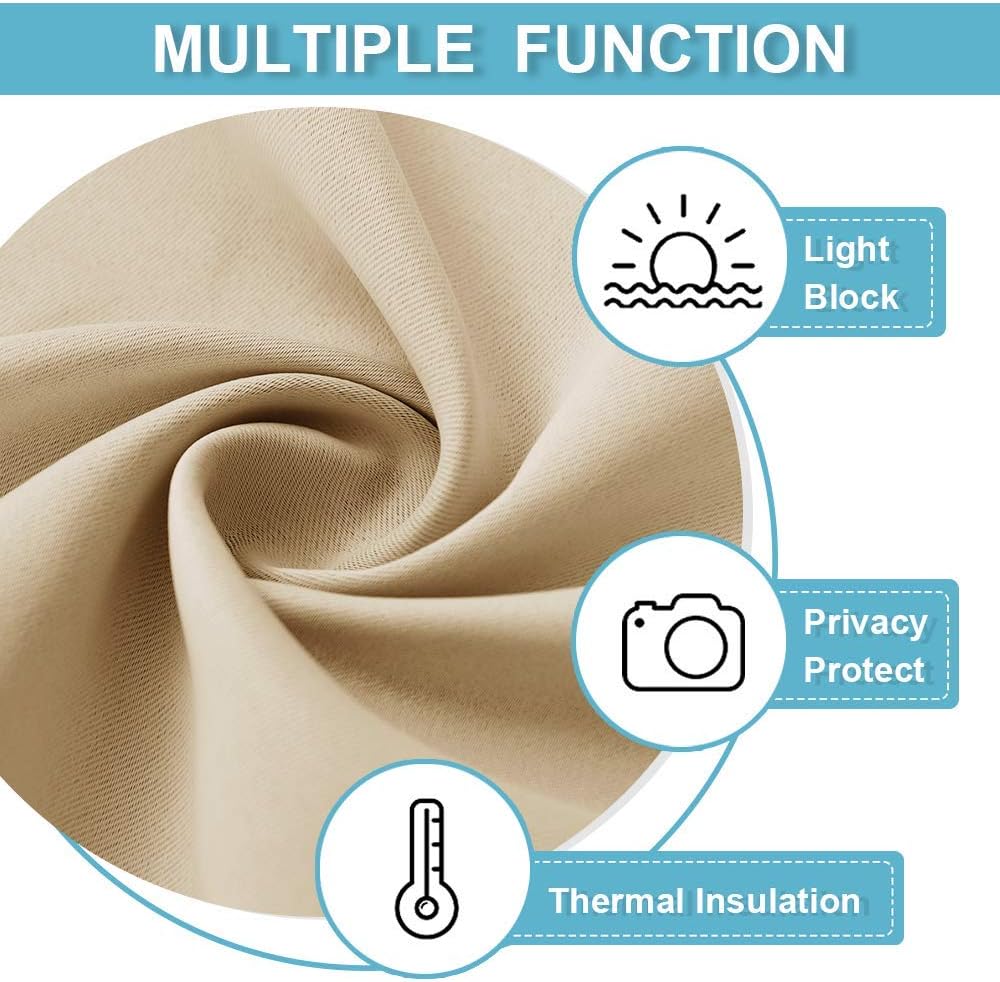 RYB HOME Small Curtains for Kitchen Window - Blackout Privacy Portable Curtain Set for Bedroom Office Bathroom Basement Garage Storage Enclosure RV Bunk, W 34 x L 30 inch, Biscotti Beige, 2 Pcs