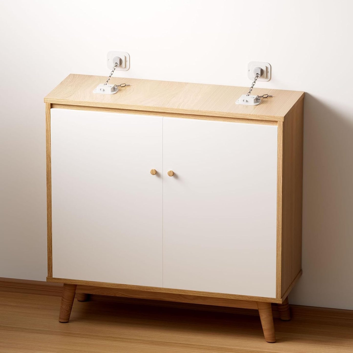 YEYA Anti-Tip No Drill Furniture Anchor with 3M Adhesive 10" Adjustable Straps, Baby Proofing Wall Anchors for Child Safety, Playroom Essentials 4P