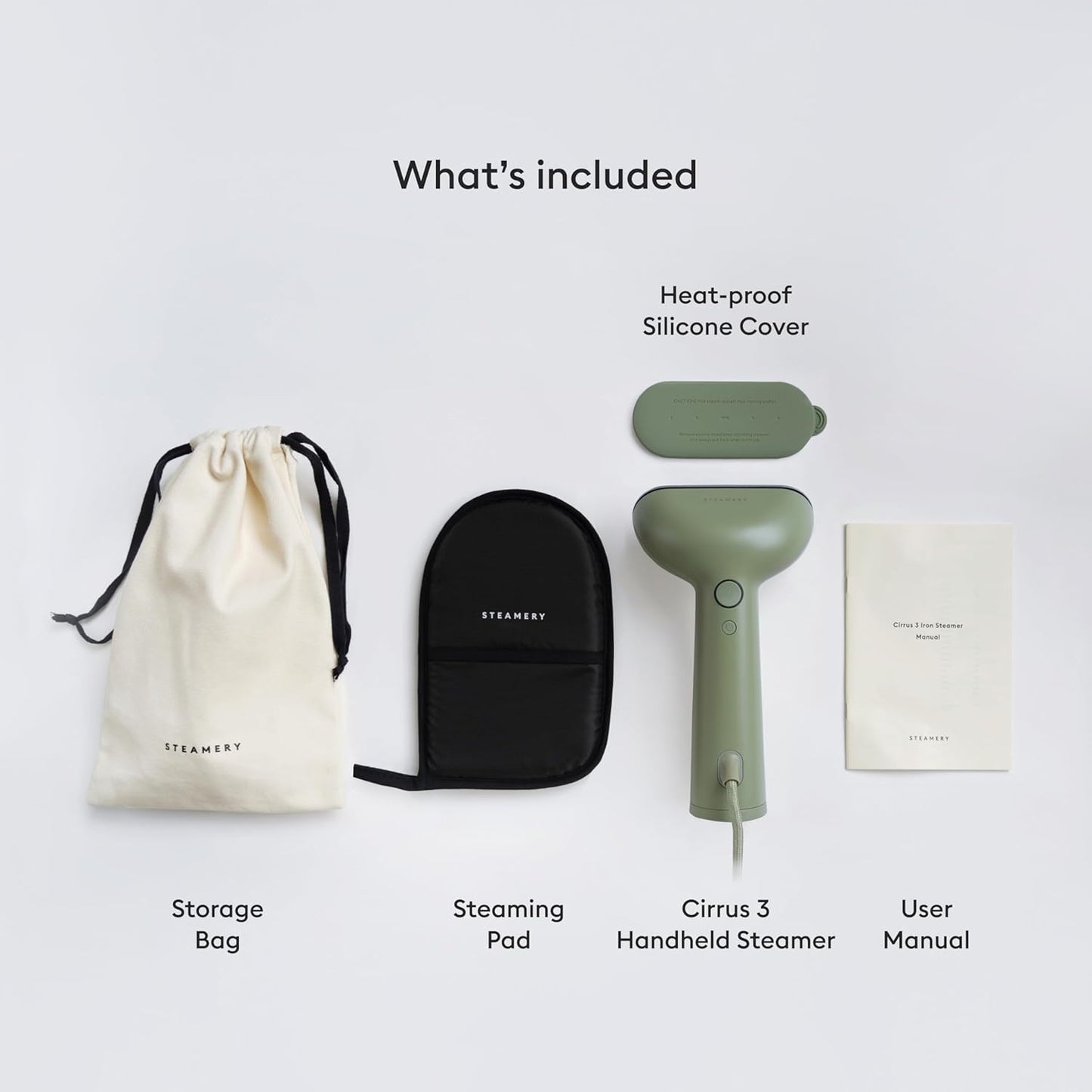 Steamery Handheld Clothes Steamer Cirrus 3, 1200W, US Plug, Heated Ironing Plate, Fast Heat Up, Garment Wrinkle Remover, Green