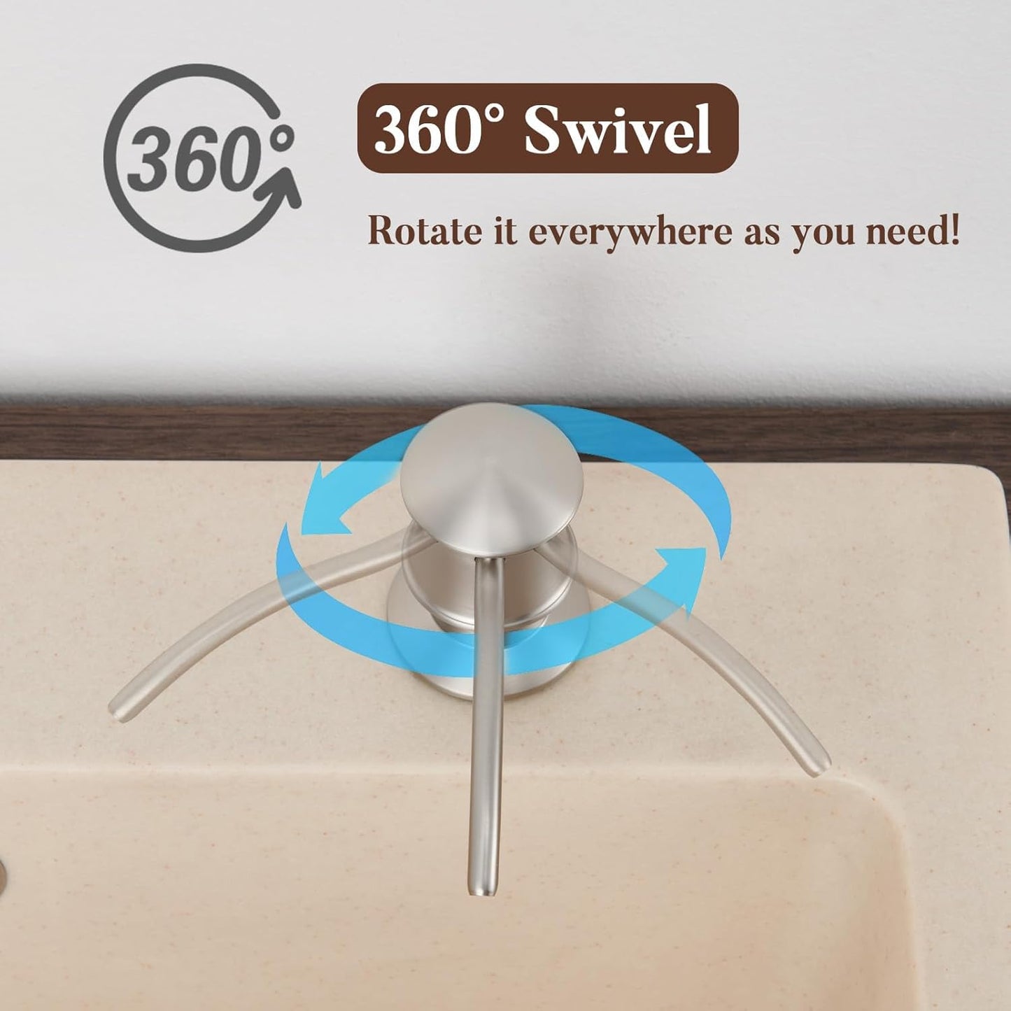 Built in Soap Dispenser for Kitchen Sink Countertop, Solid Brass Pump Head Long Spout with 10.2 Ounce PET Food Safe Material Lotion Bottle, Brushed Nickel Finish