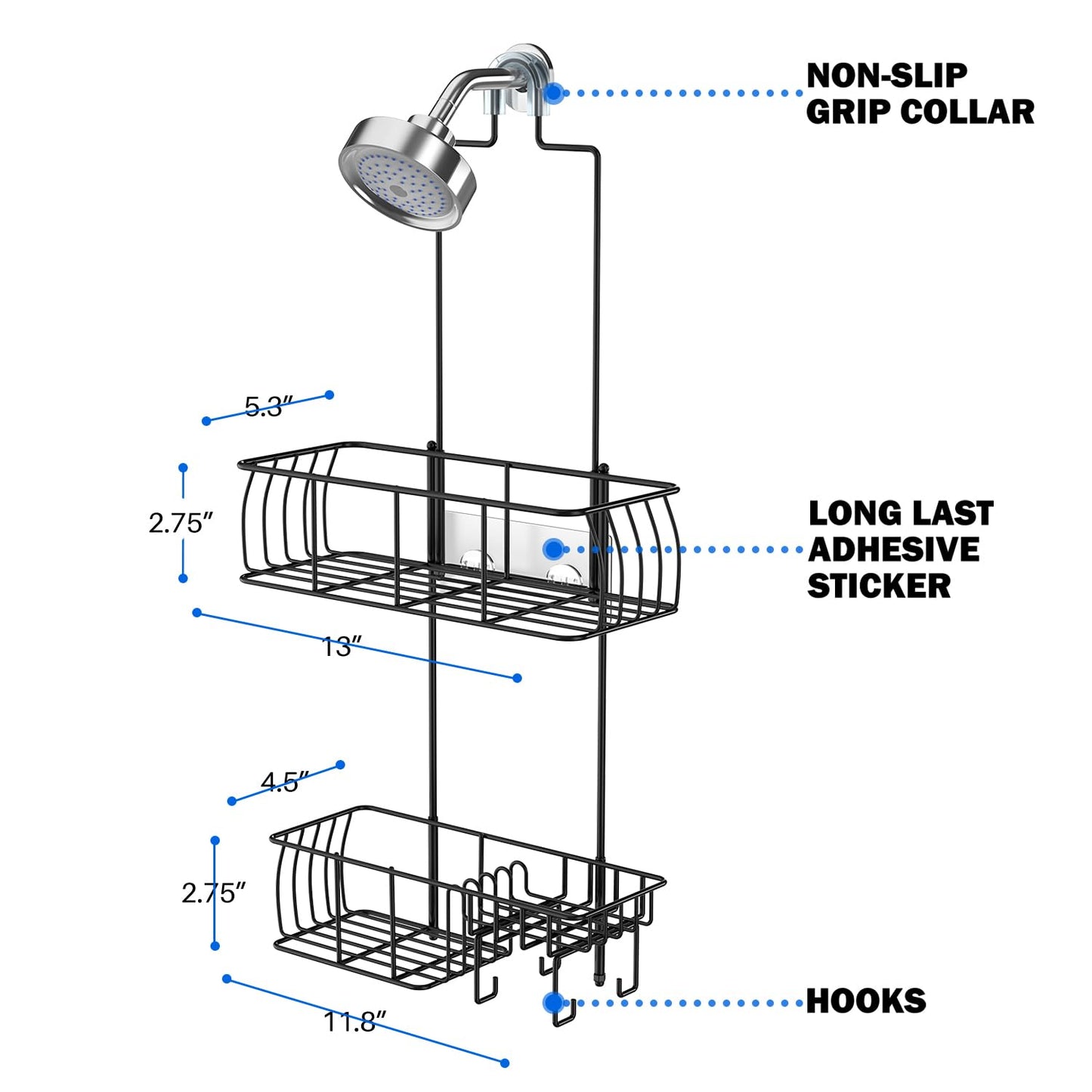 Epicano Shower Caddy Hanging,Large Capacity Shower Organizer,Black