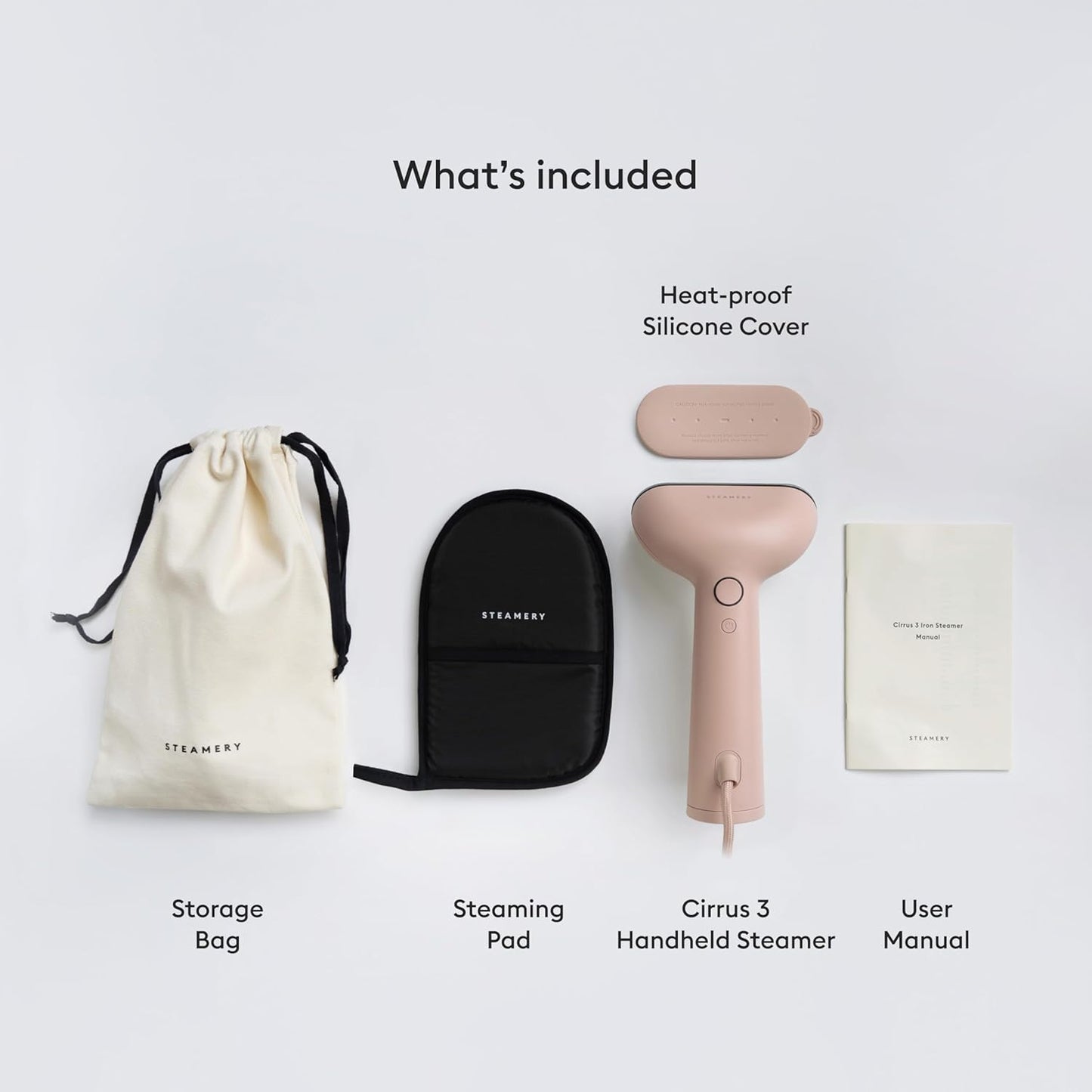 Steamery Handheld Clothes Steamer Cirrus 3, 1200W, US Plug, Heated Ironing Plate, Fast Heat Up, Garment Wrinkle Remover, Pink