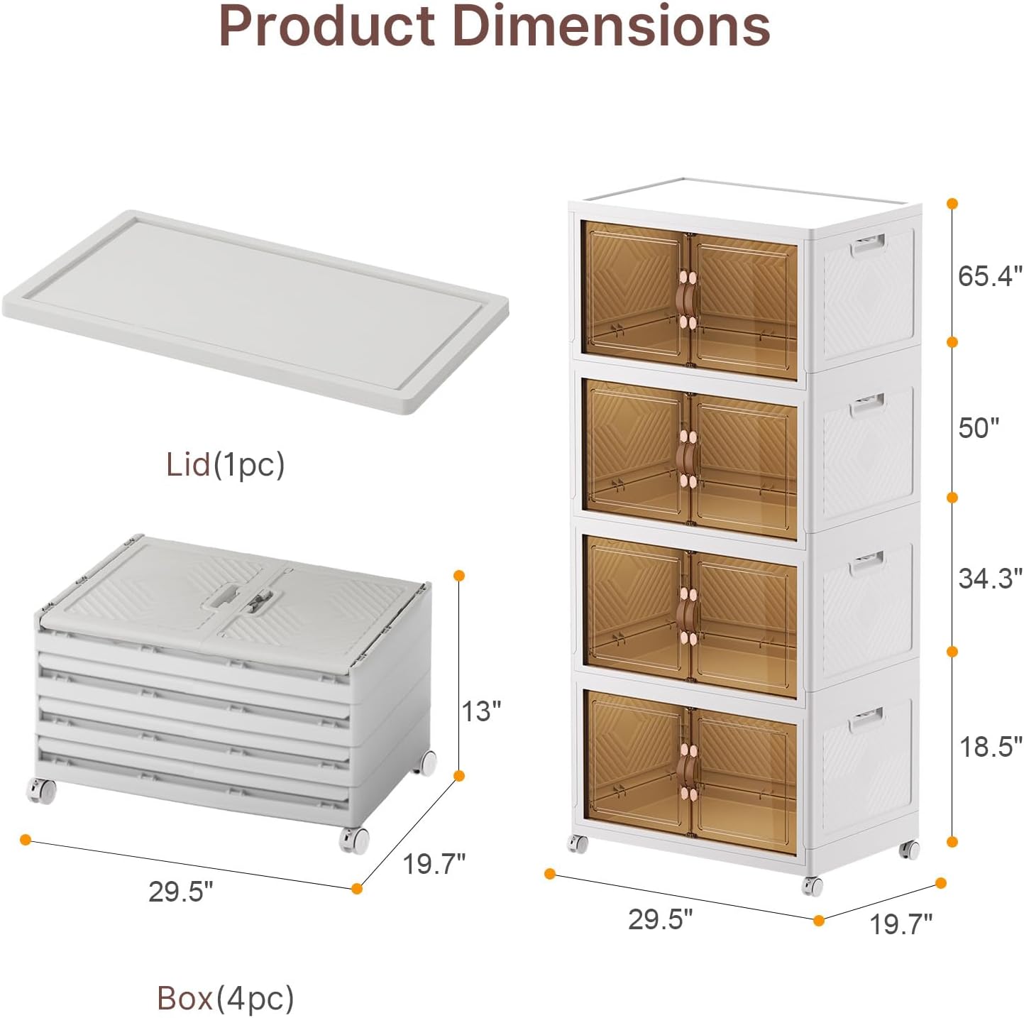 Extra Large Stackable Storage Bins with Lids & Wheels & Door, 640QT-160QT/40GAL*4Pack Foldable Collapsible Closet Organizers, Plastic Containers Drawers for Bedroom Dorm Garage Sturdy MAX