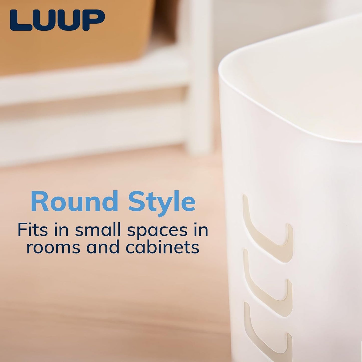 STORi Luup Bathroom Wastebasket, Secure Grocery Bags, Plastic Garbage Container for Vanity, Laundry Room, Kitchen, Office, 2.5 Gallon, White, Made in USA