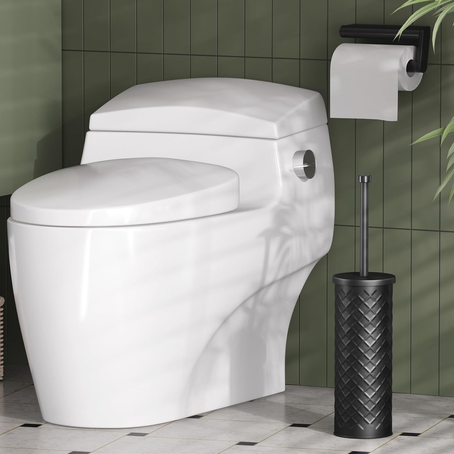 Toilet Bowl Brush and Holder Set 2 Pack with 4 Extra Brush Heads (Black)