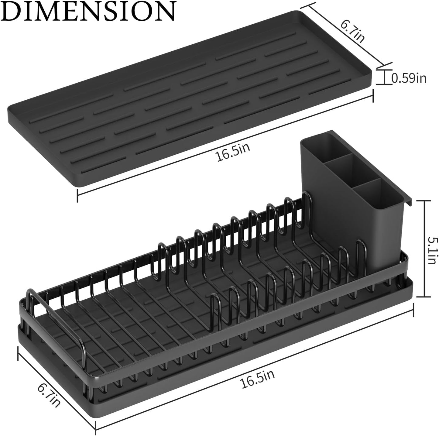 Small Dish Drying Rack, Compact Sink Dish Drainer Plate Rack Organizer with Utensil Holder and Silicone Drying Mat for Kitchen Counter, RVs, Apartments