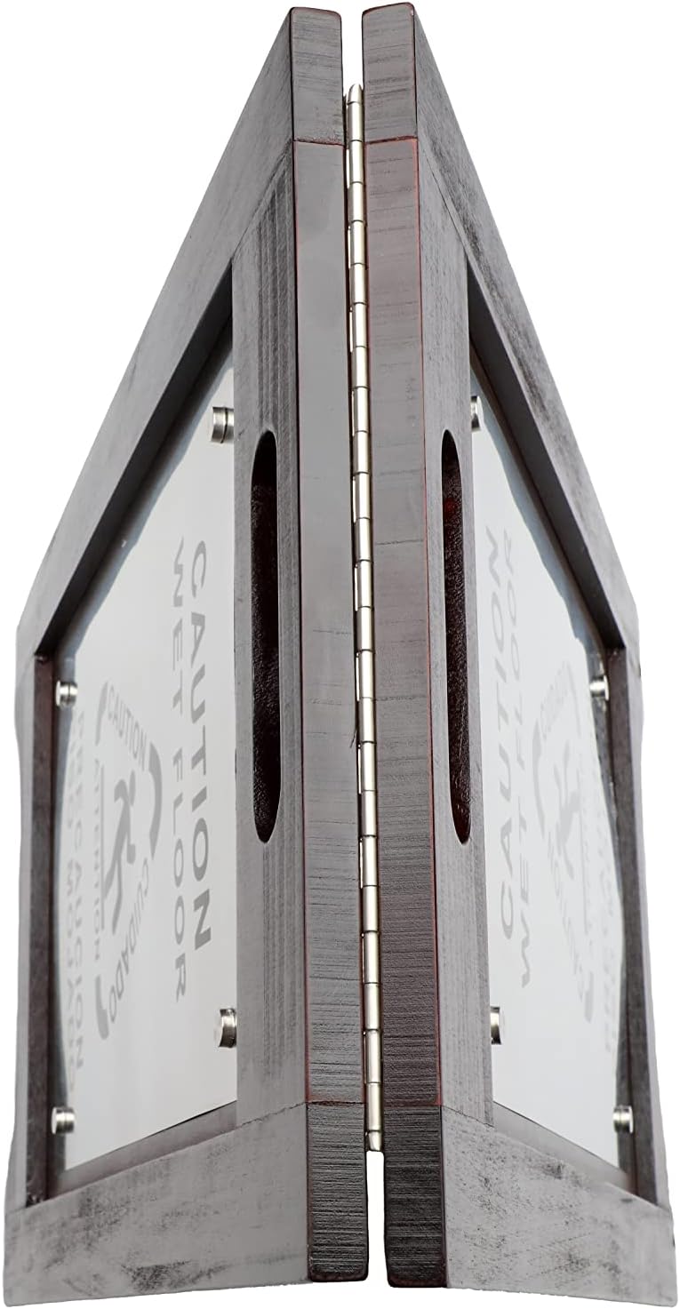 Premium Wooden Caution Wet Floor Sign – Bilingual w/Non-Skid Plastic Feet, Brushed Nickel Plate – For Hotels, Schools, Offices, Areas, Restrooms, Pool Decks & Shops