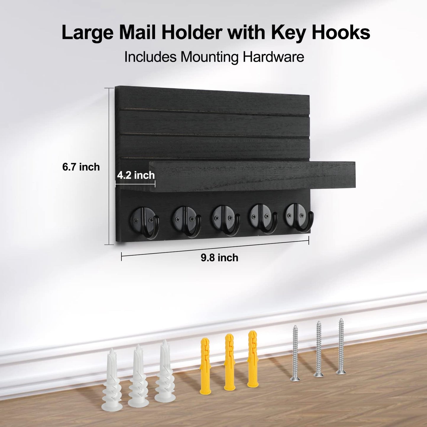 Lwenki Key Holder for Wall, Decorative Key and Mail Holder with Shelf Has Large Hooks for Bags