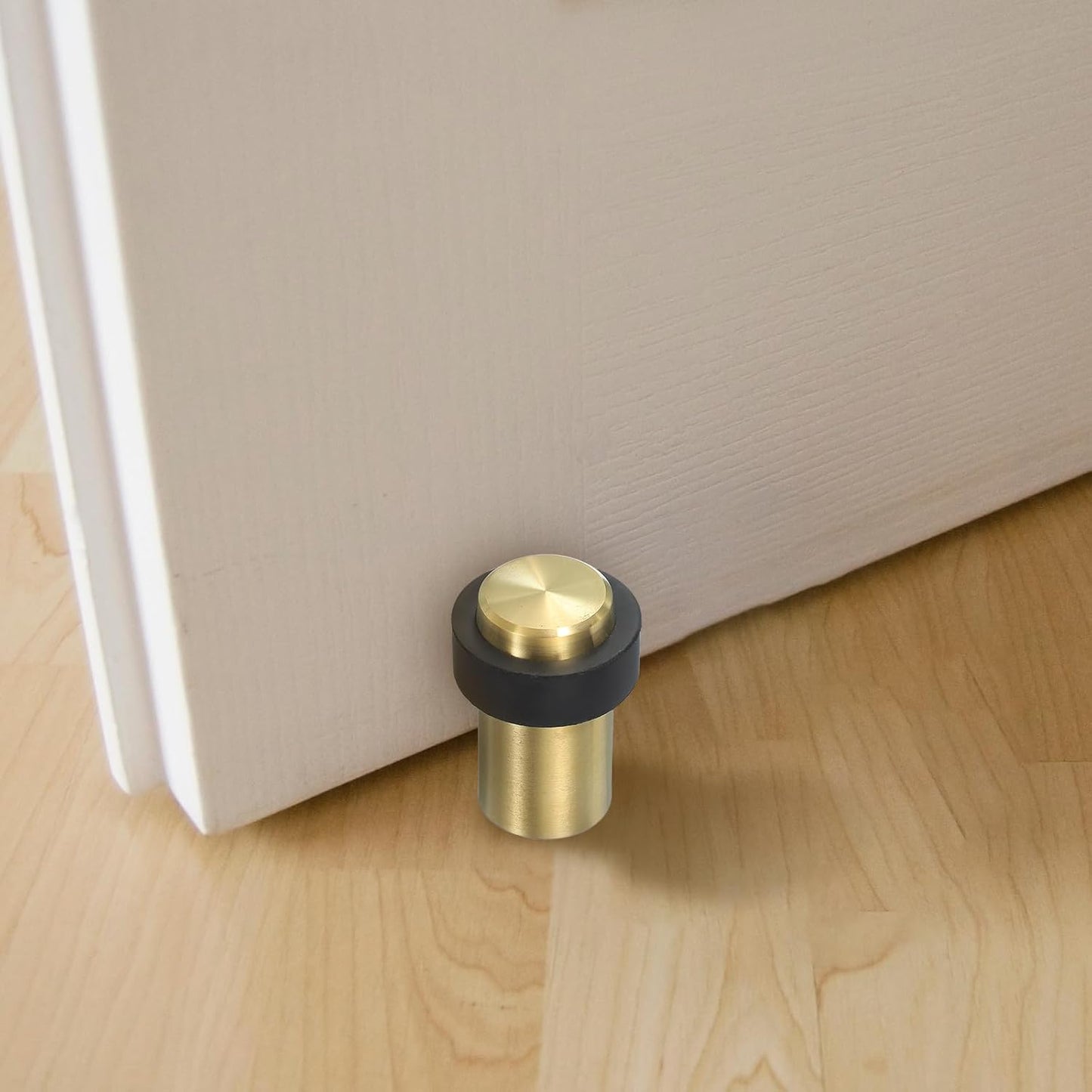PATIKIL 2Set Round Door Stoppers, 80mm Stainless Steel Door Stop Doorstop Wedge Metal Cylinder Self Adhesive with Screw for Bottom of Door Floor Inside, Copper Tone