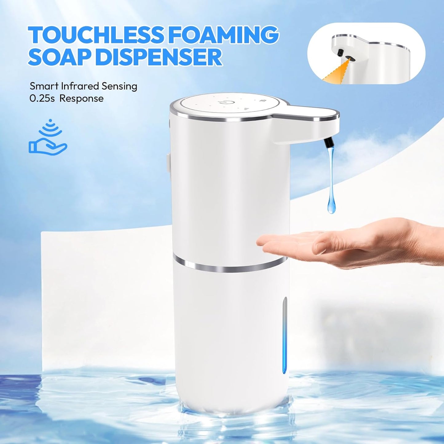 Automatic Soap Dispenser Touchless,Liquid Hand Soap Dispenser 12.8oz USB 4levels Adjustable Dispenser Electric Wall Mounted Smart for Bathroom and Kitchen Dish Soap,Easy for Toddlers(White)