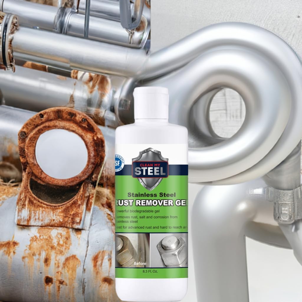 Heavy-Duty Industrial Use Rust Stain Remover for Metal Surfaces Including Stainless Steel. Metal Cleaner Gel Needs No Scrubbing, Simply Apply and Rinse off (8.5 oz)