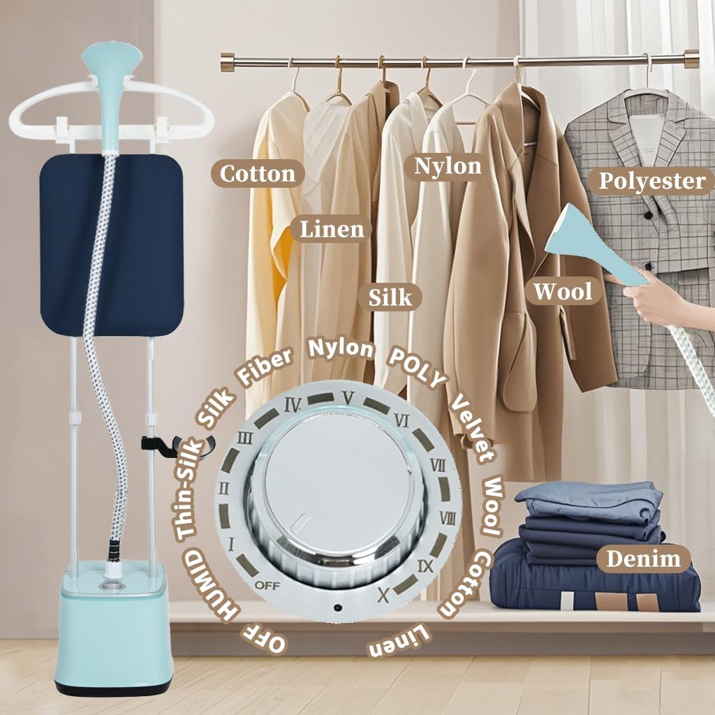 Standing Garment Steamer, 2000W Powerful Steamer for Clothes, 10 Steam Levels, 2.7L Water Tank for 90 Mins Continuous Steaming, Home Commercial Use (Blue)