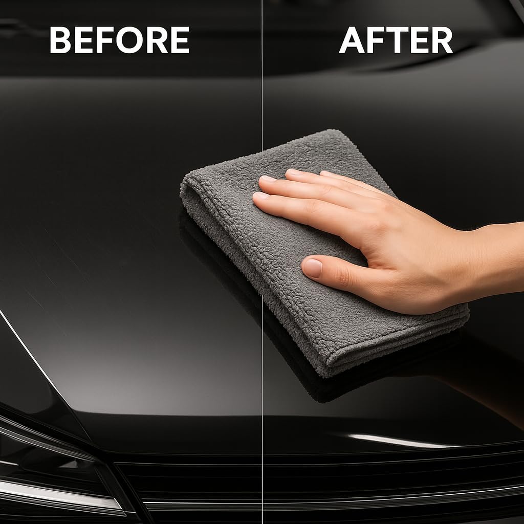 Paks - Edgeless Microfiber Towels 4-Pack - Car Detailing Wash Cloths for Cleaning - 16x16 Car Drying Towel - Lint Free Auto Rags for Polishing & Buffing - Purple & Grey Cleaning Supplies