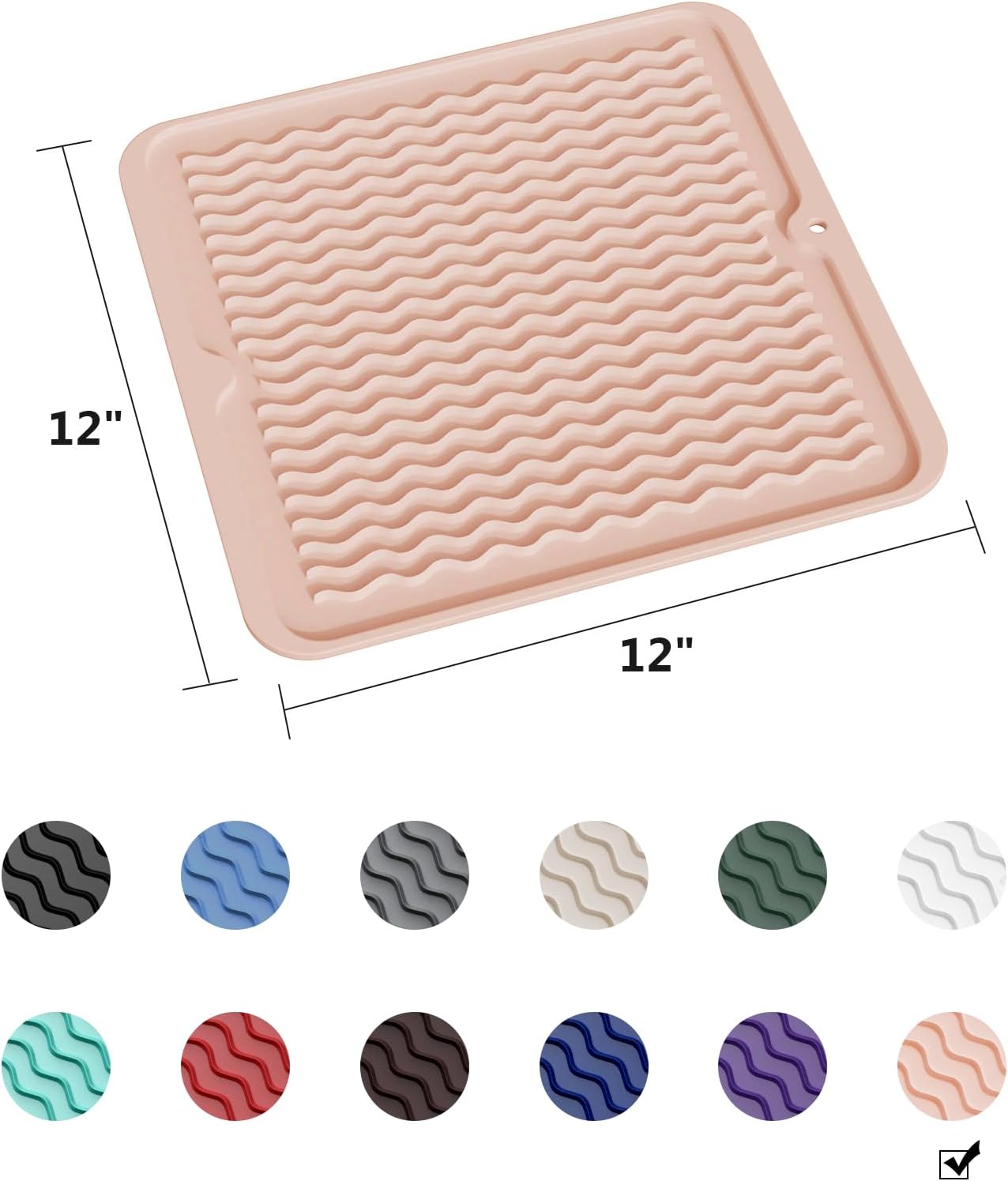 ZLR Silicone Dish Drying Mat for Kitchen Counter, Eco-Friendly Fast Dry Dish Mat, Easy Clean Multi Usage Drying Matt, Heat Resistant Trivet, 12" x 12" Middle, Peach Pink