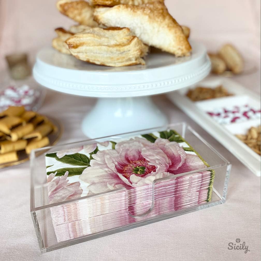 Sicily Acrylic Napkin Holder (5mm) Multifold Paper Towel Dispenser (9.87”W x 4.75”D x 2.75”H) Hand Towel Holder for Bathroom and Kitchen Countertop