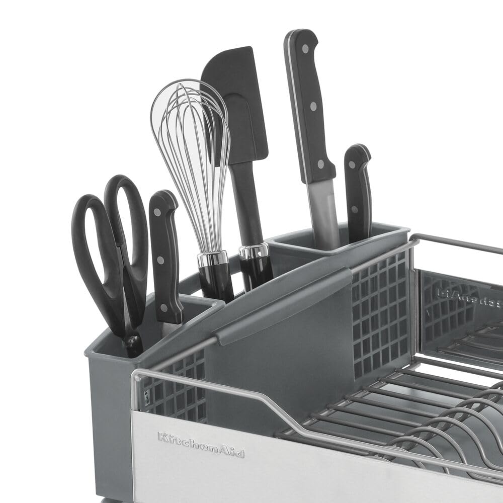 KitchenAid Large Capacity Full Size Rust Resistant Dish Rack with Angled Drain Board and Removable