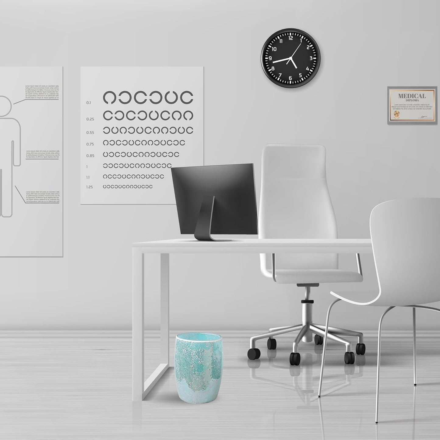 Escenzy Modern Bathroom Trash Can Mosaic Glass 5L | 7" x 10" | Decorative Small Garbage Can | Luxury Waste Basket for Restroom, Office, Bedroom & Kitchen | Shiny Turquoise Green Bathroom Accessories