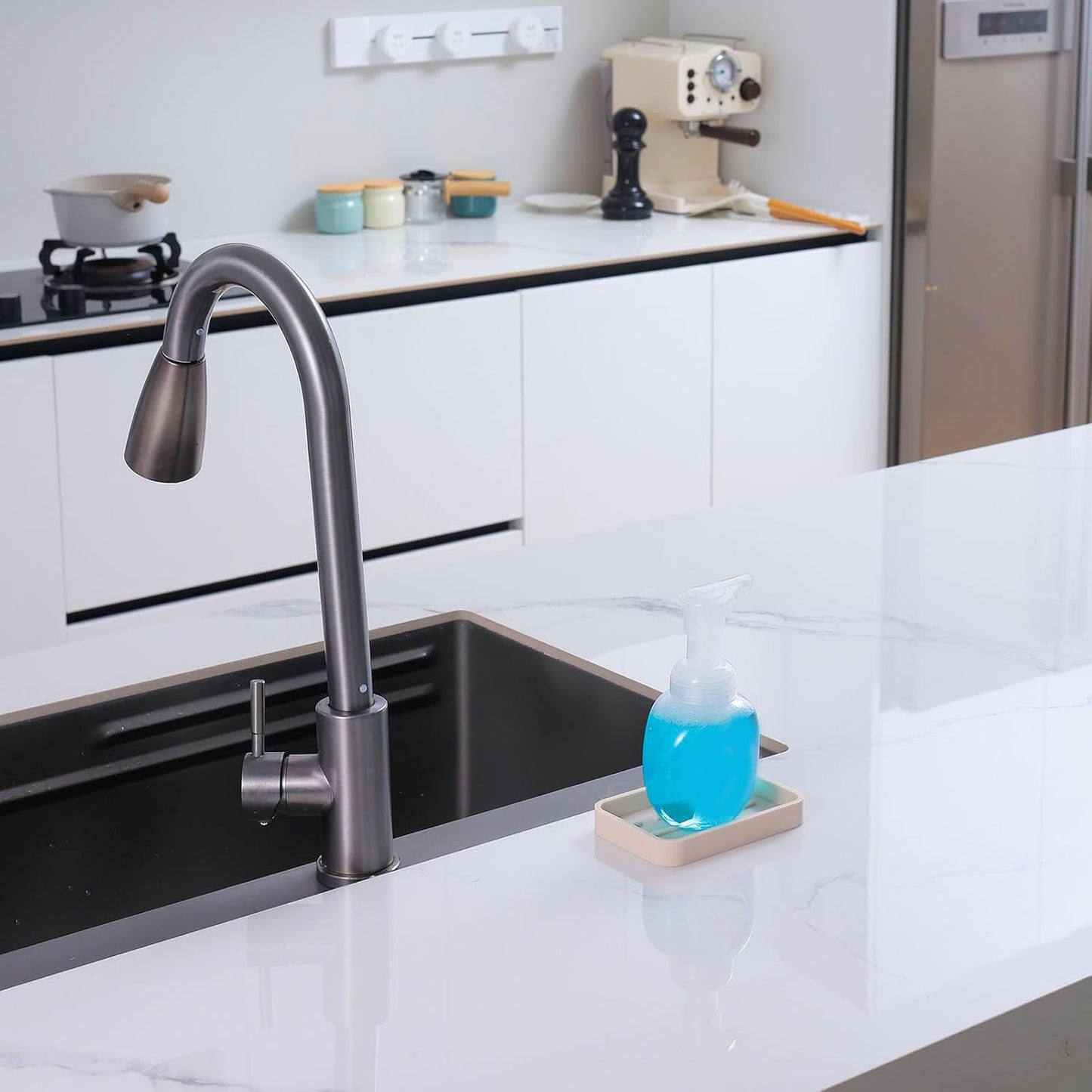 Silicone Kitchen Sink Organizer Tray for Multiple Usage,Easy Clean Sponges Holder for Kitchen Bathroom Counter or Sink,Dish Soap Dispenser,Scrubber,Bottle,Cup Tapioca 4.9”x 3.2”