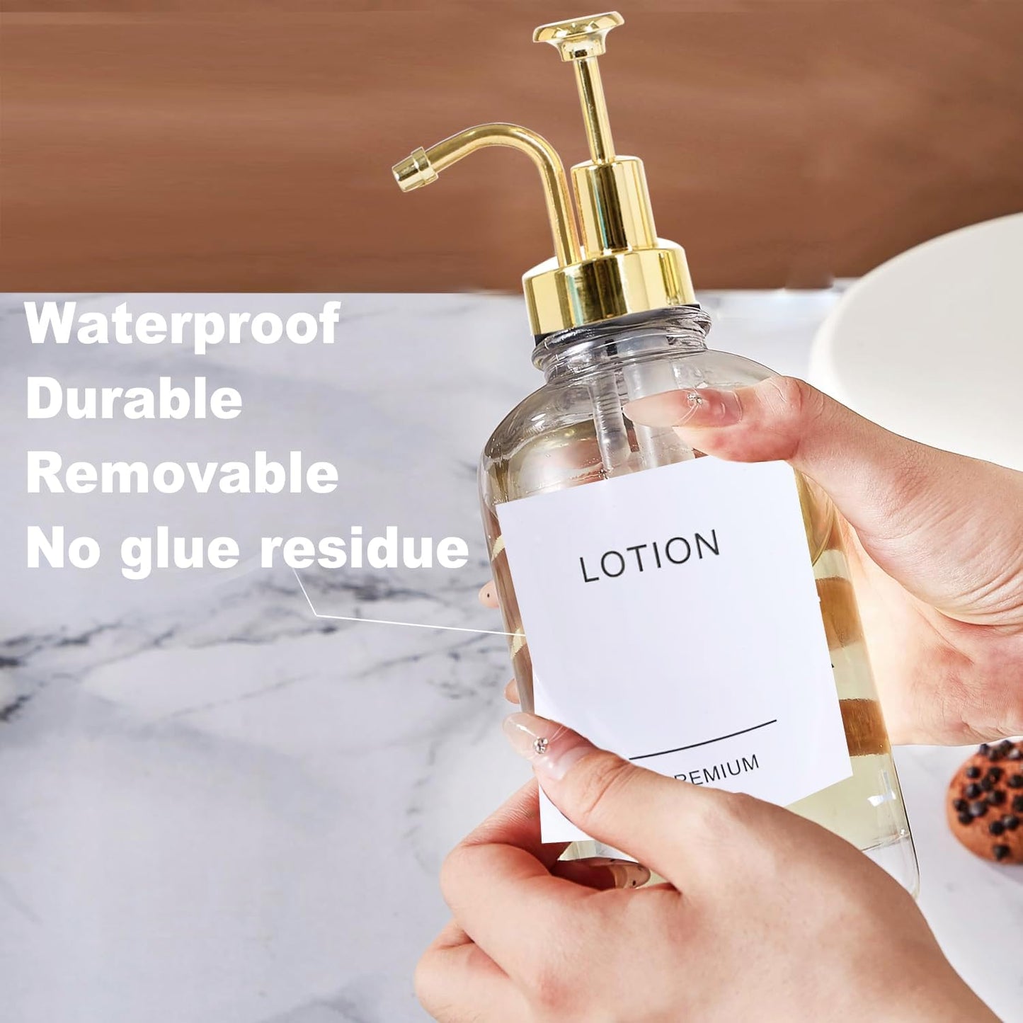 Dish Soap Dispenser for Kitchen, Hand Glass Soap Dispenser Set with Pump, Tray, Funnel for Bathroom, Shower, Laundry, Liquid, Lotion (Gold 2 Pack 18 Oz Clear Bottles with 12 Stickers)