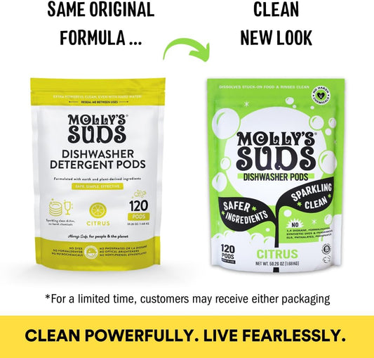 Molly's Suds Dishwasher Pods | Clean Dishwasher Detergent, Cuts Grease & Rinses Clean