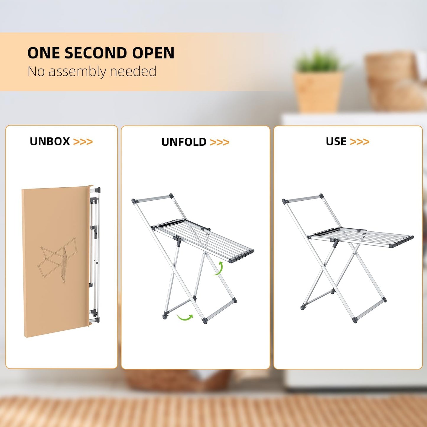 Clothes Drying Rack, Foldable Laundry Rack for Indoor Outdoor, 10pcs Sock Clips, Collapsible Space-Saving Drying Rack for Clothes Towels Dolls