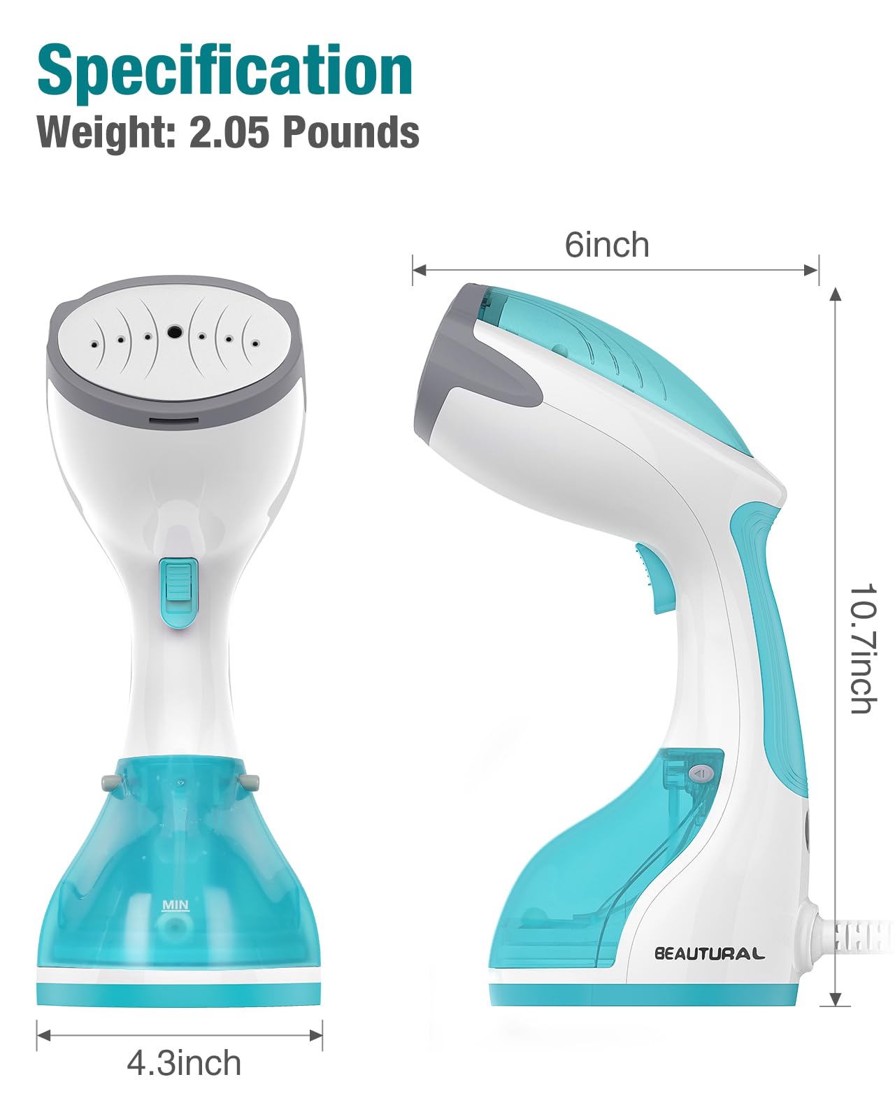 BEAUTURAL Steamer for Clothes, Handheld Garment Fabric Wrinkle Remover