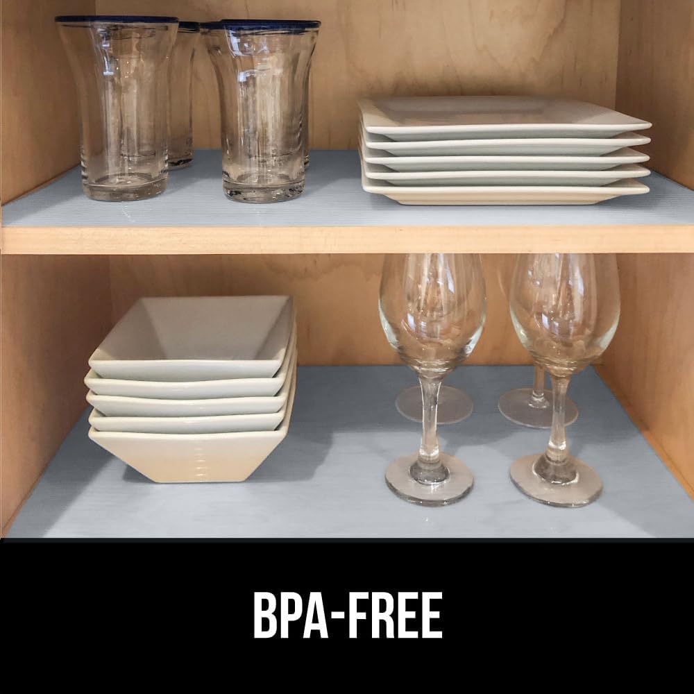 GORILLA GRIP DuraGuard Shelf Liner, 24x30 Non-Adhesive Cabinet Liners for Kitchen Drawers, Shelves, Refrigerator, Pantry Storage, Bathroom Closet, Durable Waterproof BPA Free Ribbed Plastic, Lt Gray