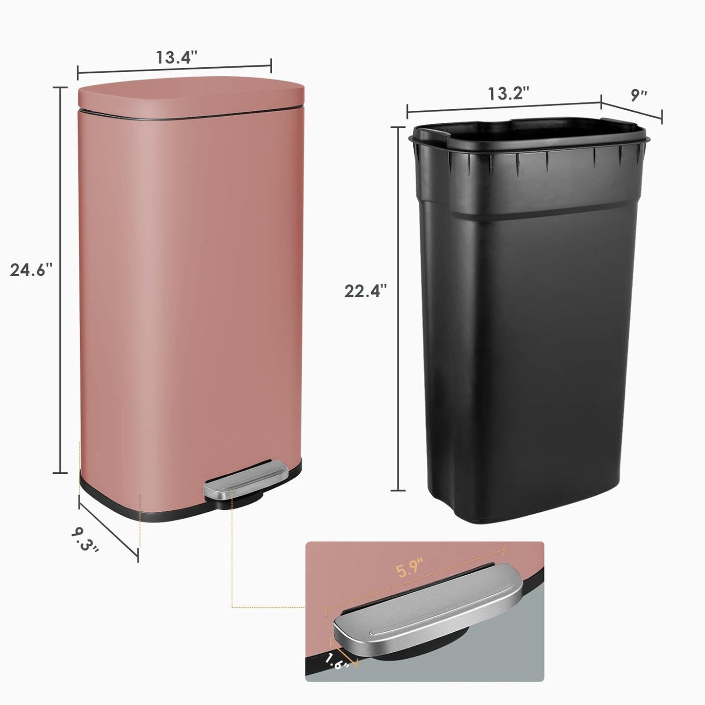 AthLike Trash Can, Stainless Steel Kitchen Garbage Can, Step Waste Bin with Hinged Lid and Removable Inner Bucket, Soft-Close, Dustbin for Bathroom Bedroom Living Room Home (Pink, 8 Gal)