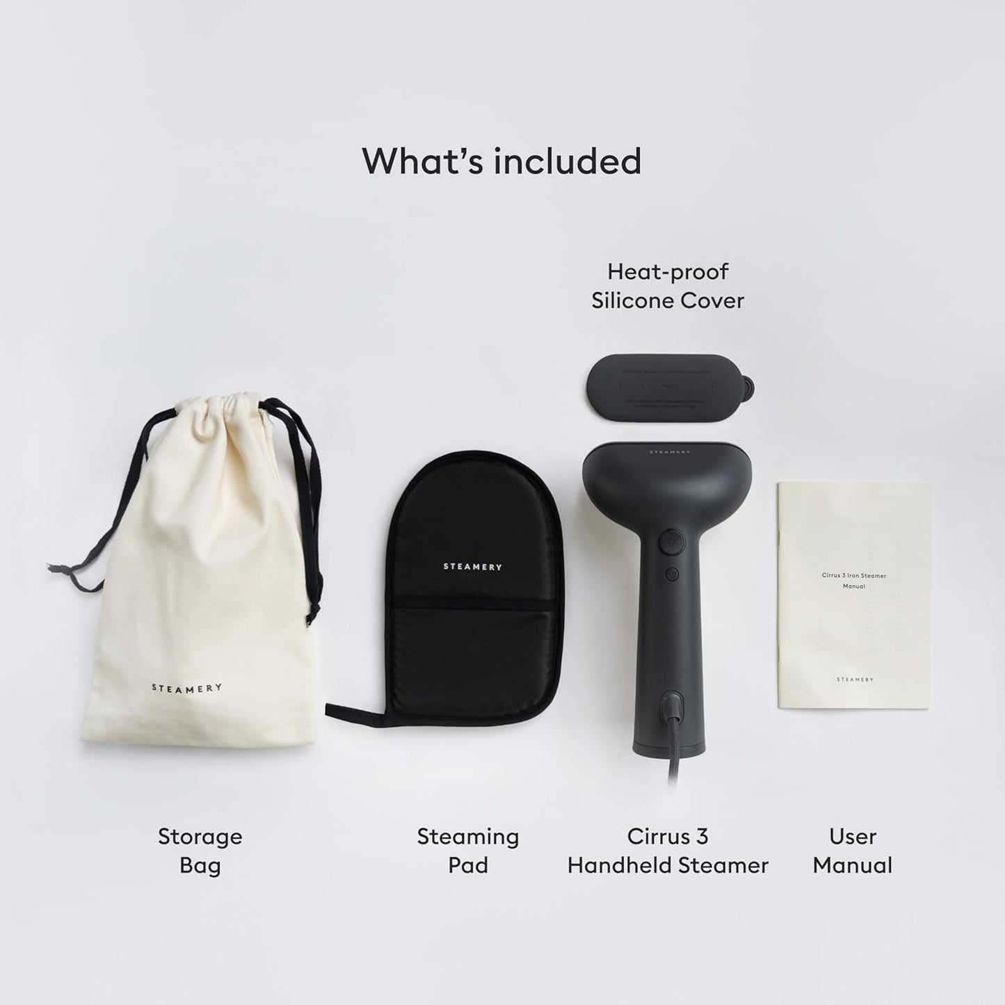 Steamery Handheld Clothes Steamer Cirrus 3, 1200W, US Plug, Heated Ironing Plate, Fast Heat Up, Garment Wrinkle Remover, Black