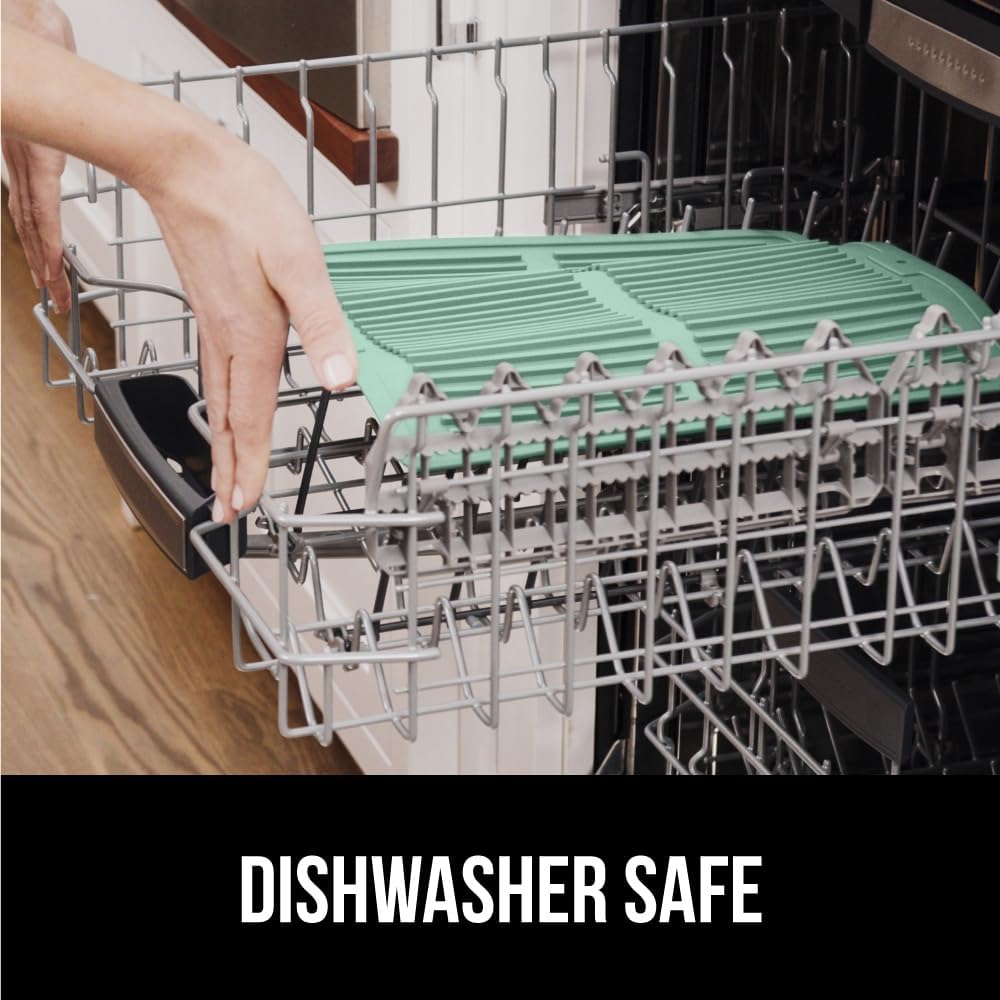 GORILLA GRIP 100% BPA-Free Patented Silicone Dish Drying Mat for Kitchen Counter, Water Catching Ribbed Design, Easy Clean Waterproof Sink Liner, Heat Resistant, Fits Under Rack, 13x11 Inch, Mint